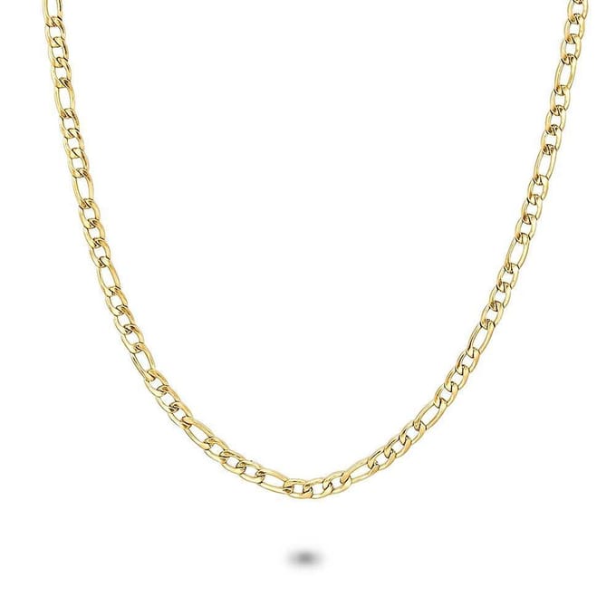 Twice As Nice Halsketting in goudkleurig edelstaal, figaro ketting 3 mm 70cm+5cm