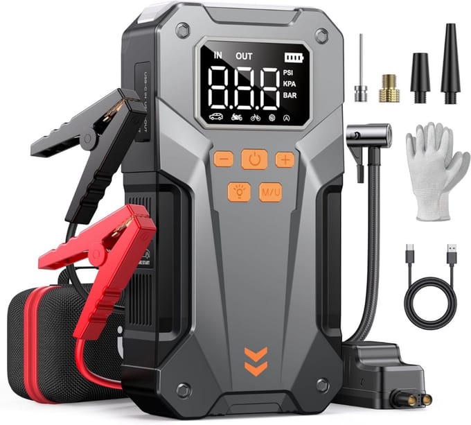 DailySupplies® Jumpstarter met Compressor - Startkabels - Starthulp voor Auto - Accubooster - Zwart
