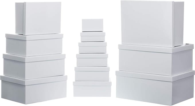 Witte Geschenkdozen met Deksel - Stevig Karton - Set van 13 - Aflopende Afmetingen