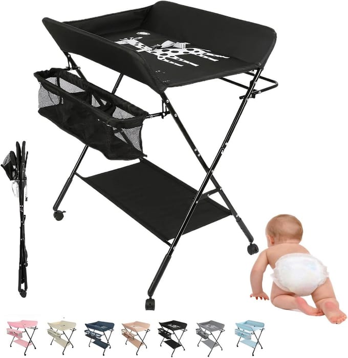 Inklapbare Luiertafel met Opbergruimte en Verstelbare Hoogte - Draagbaar Verschoonstation voor Baby's