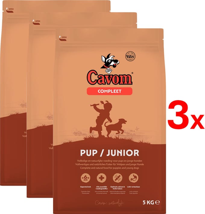 Cavom compleet Pup/Junior - geperste brokken - 3x 5 kg