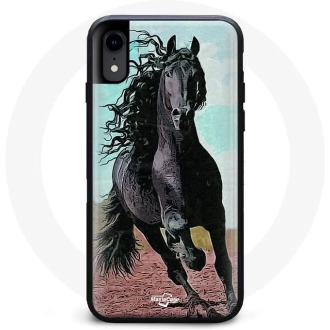 Coque - Frison - Iphone XR - Souple - Noir - Motif Cheval noir