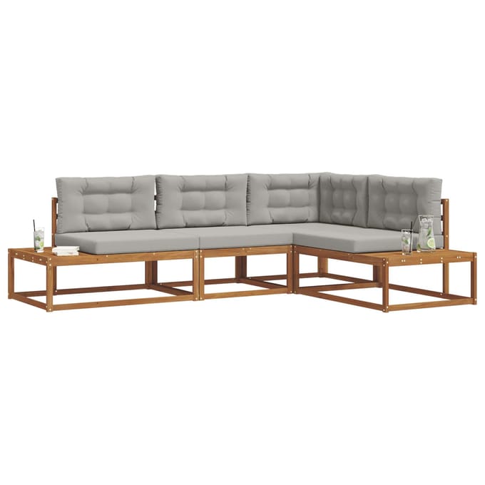 vidaXL - Buiten - bank - set - 4 - st - 4-zits - Polyester - Natuurlijk - en - Licht - Grijs