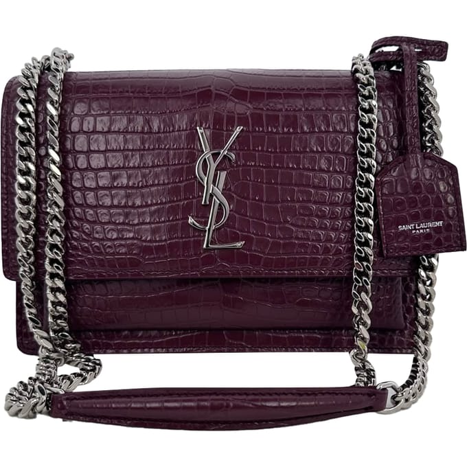 Saint Laurent Medium Sunset schoudertas met krokodillenprint in bordeauxrood leer