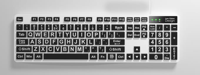 Low Vision Design Grootletter Toetsenbord Wit / Zwart