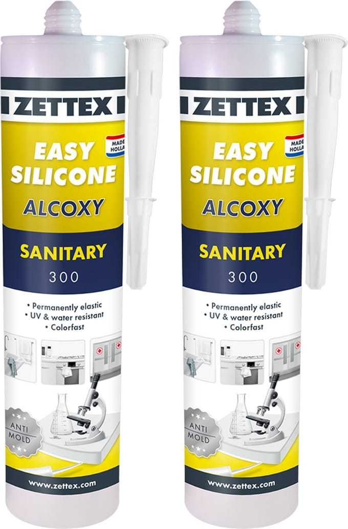 Zettex Easy Siliconenkit S - Sanitairkit voor Badkamer & Keuken - Schimmelbestendig & Elastisch - 310ml - Wit - 2-PACK