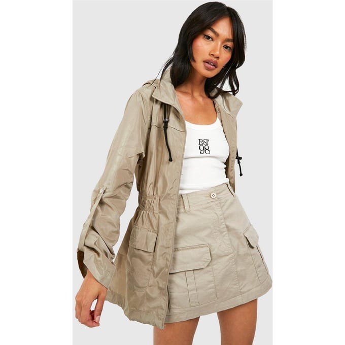 boohoo Dames Hooded Mac | Steen | Maat: 44