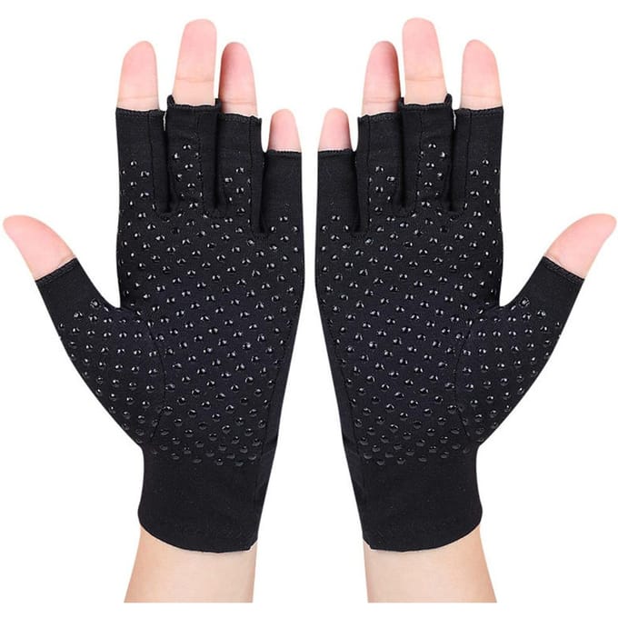 1 paar compressiehandschoenen, halve vingerhandschoenen, antislip handbeschermers L zwart
