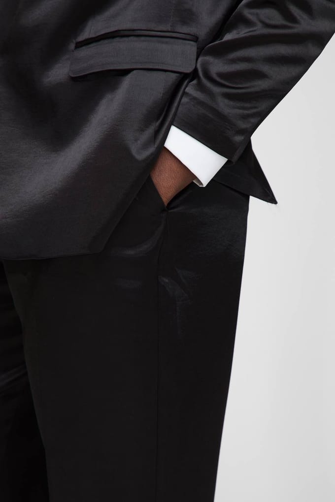 Relaxed Fit High Shine Satin Trouser | Black | Size 42