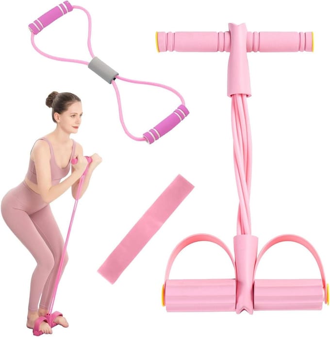 Buikspier Trainer - Fitness Banden - Thuis Training - 6 Elastische Tubes - Compact Ontwerp - Roze
