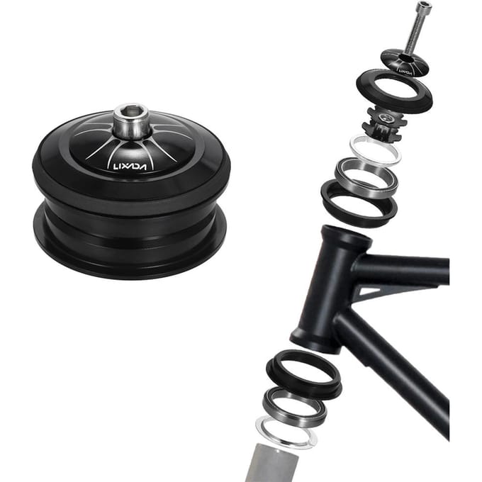 Lixada Fietsbalhoofd CNC Draadloos Conisch Balhoofd Afgedichte Cartridge Lagers 1 1/8 zwart