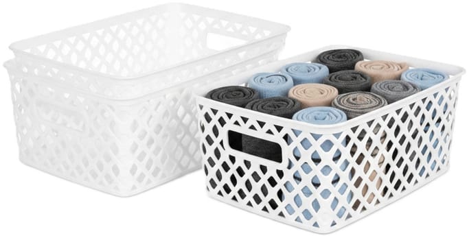Storage Solutions Kast Opbergmand - 3x - van kunststof - wit - 19 x 25 x 10 cm - 4 liter - organizer box