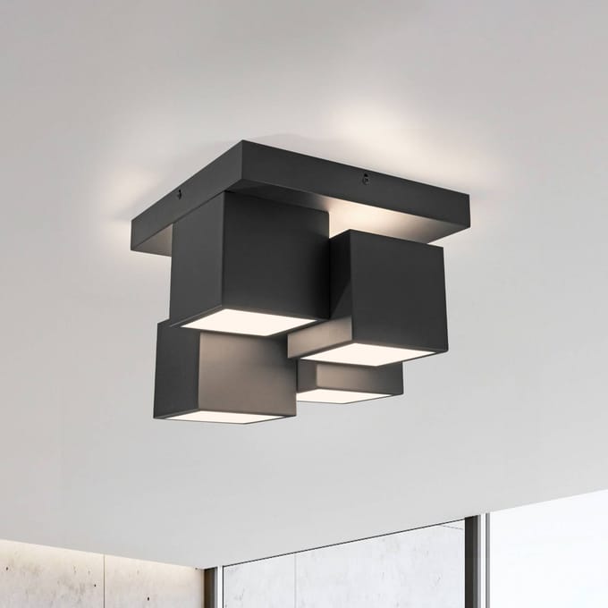 JUST LIGHT. GmbH JUST LIGHT. Plafondlamp Tetris, ijzer, 3000 K, zwart