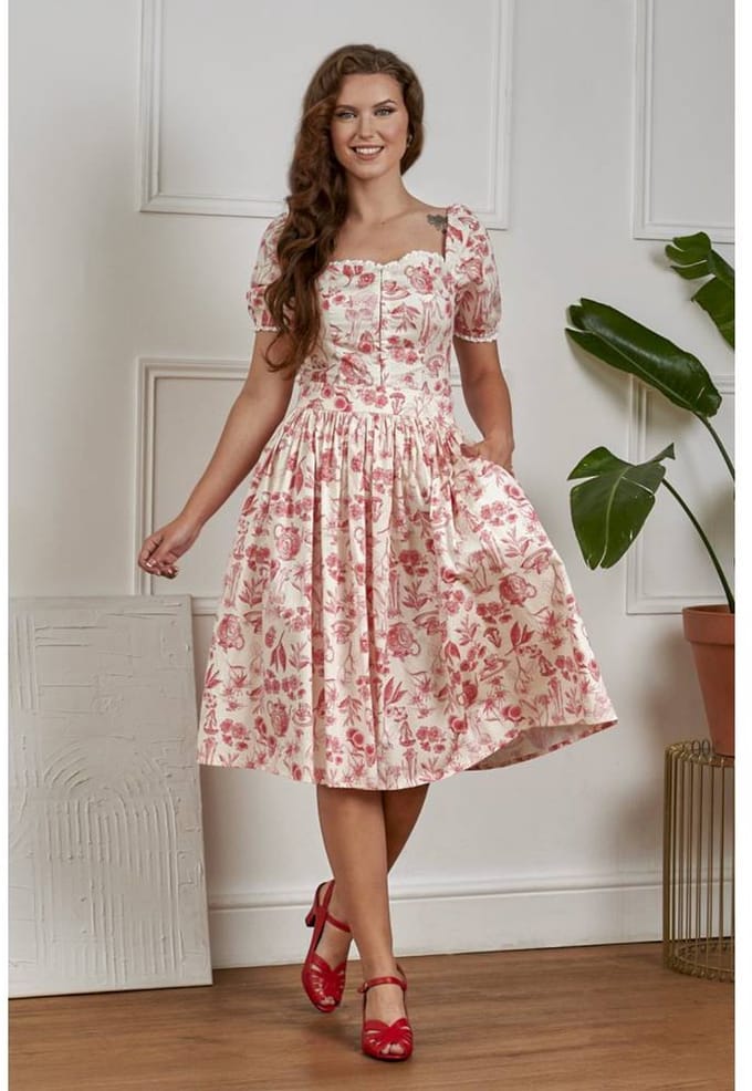 Banned - Rosie Floral Tea Swing Rok - XL - Creme