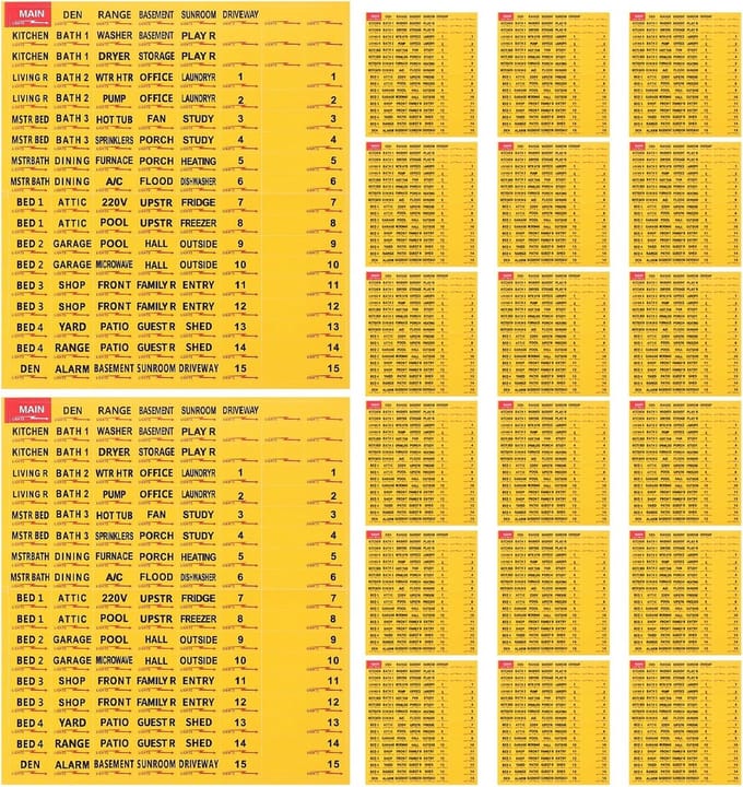 Genummerde Etiketten - Zekeringkast Labels - Elektrische Panelen - Waterdicht Herbruikbaar - 18.5x16.5cm - Geel