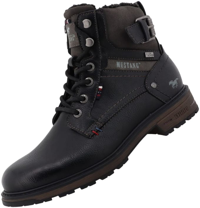 Mustang heren enkellaarsjes met vetersluiting, zwart, van imitatieleer - M0021001
