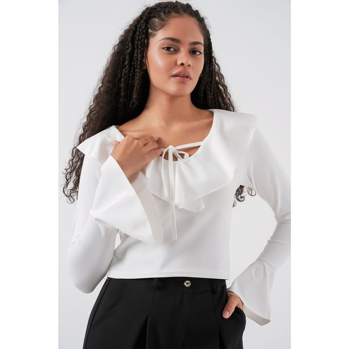 Rimpelige V-hals Korte Blouse