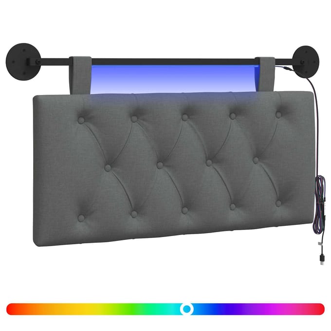vidaXL - Hangend - hoofdbord - Met - LED-verlichting - Donkergrijs - Stof