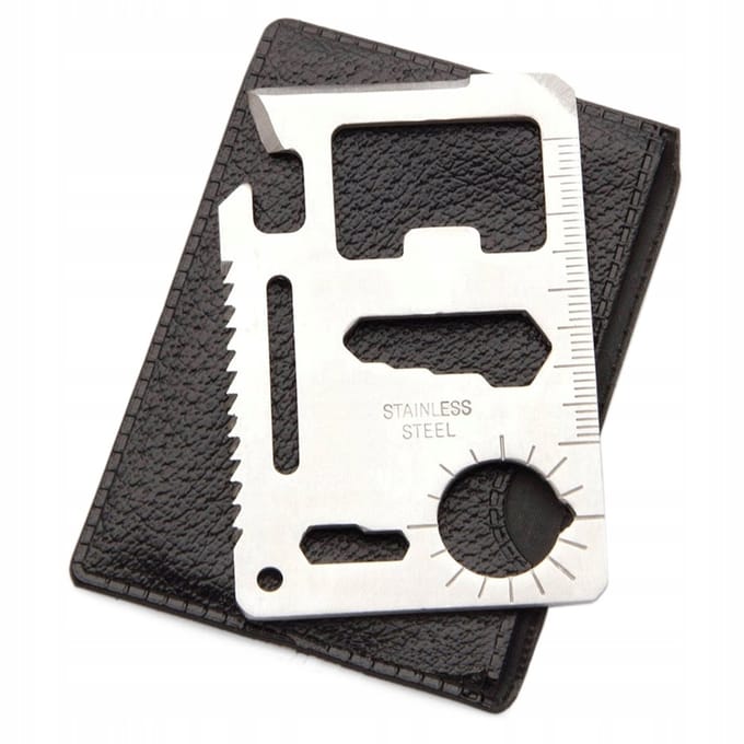 11 in 1 multi tool survival kaart RVS - Multitool in je Portemonnee - 4,5 x 6,7 x 0,2 cm