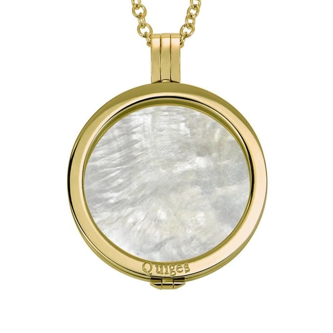 Quiges - Munthouder met Ketting en Munt 33mm Schelp Beige - RVS Goudkleurig - ERHS243