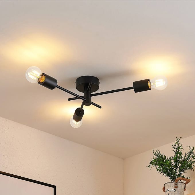 Lindby - plafondlamp - 3lichts - Ijzer - H: 11 cm - E27 - zwart mat