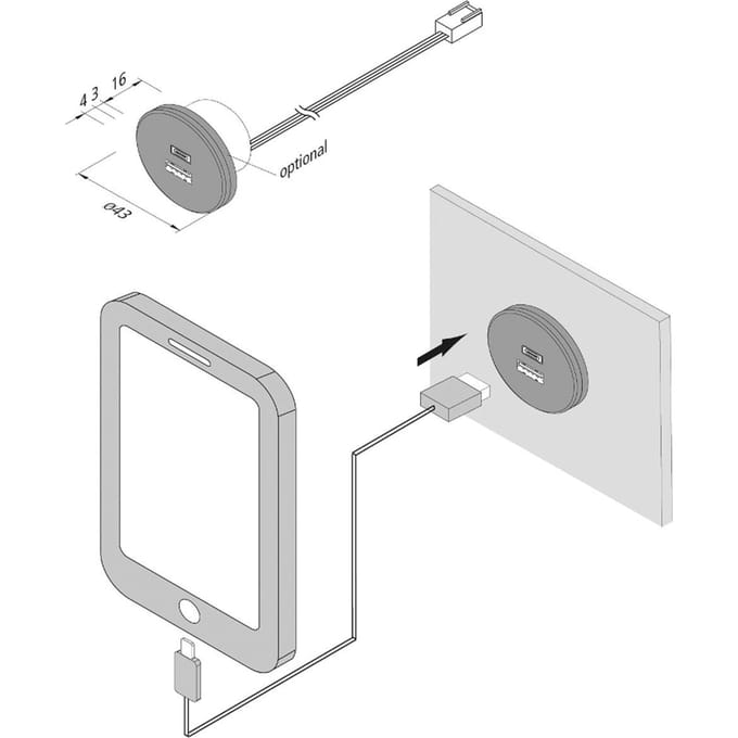 Hera USB-A wandcontactdoos + USB-C, wit, meubelinbouw, 24V ingang, 20W