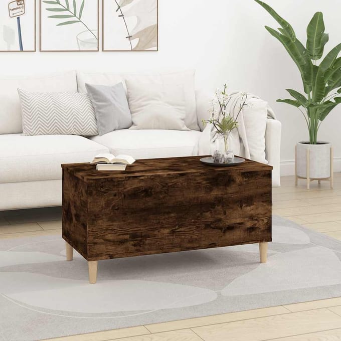 vidaXL - Salontafel - 90x44,5x45 - cm - bewerkt - hout - gerookt - eikenkleurig