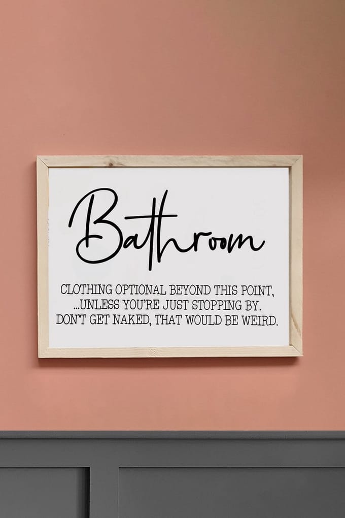 Houten ingelijste afbeelding met opschrift 'Bathroom' 42x32 cm