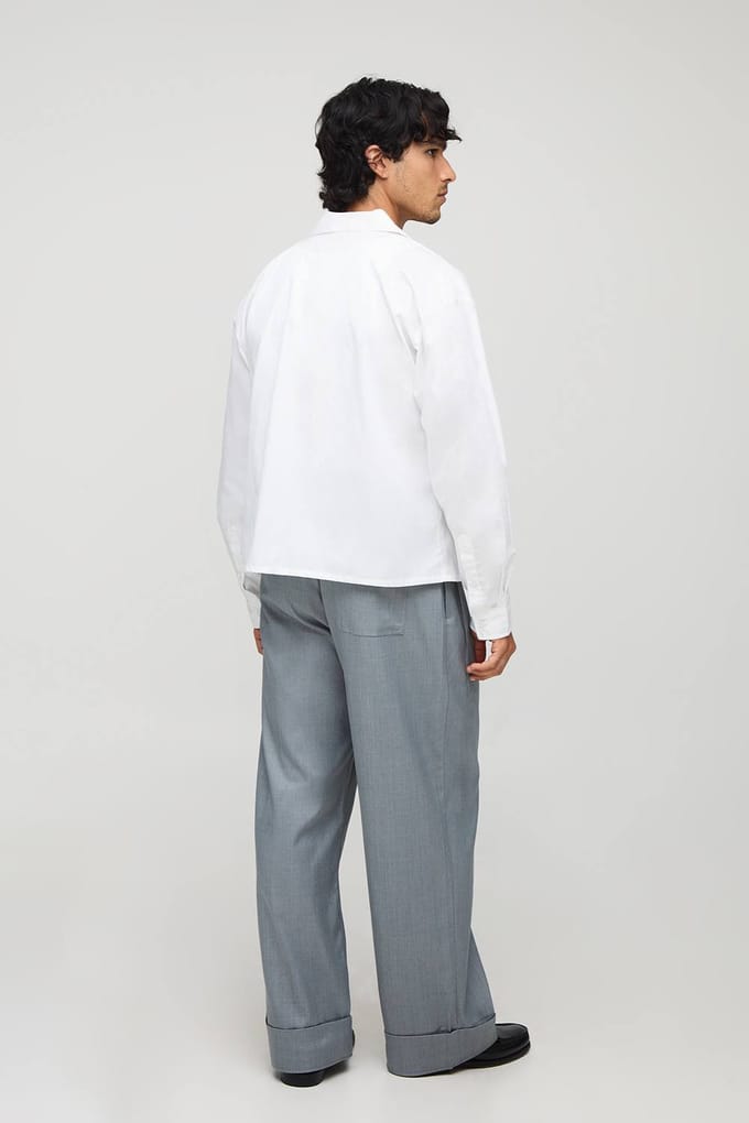 Broek met wijde pijpen, geplooide voorkant en opgerolde zoom | Light Grey | Size 30