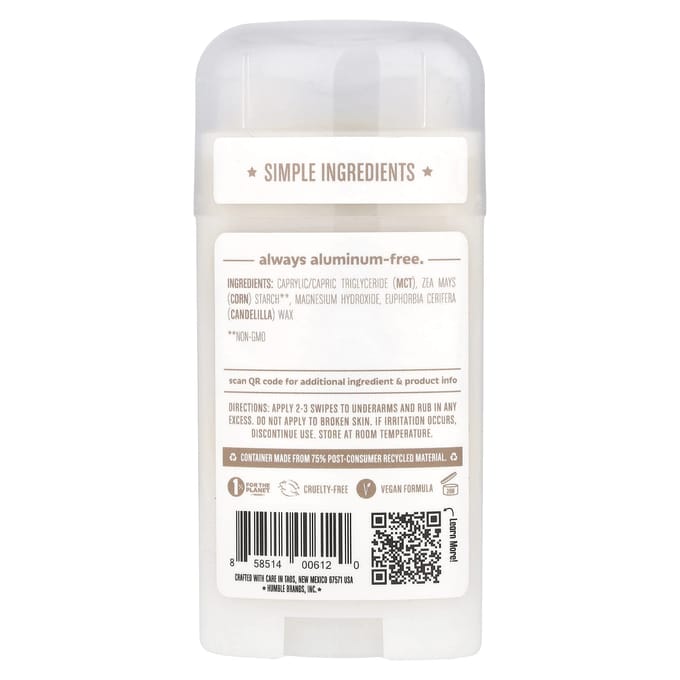 Humble Brands, Baking Soda-Free Deodorant, Simply Unscented, 2.5 oz (70 g) white