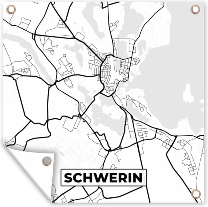 Tuindoek Stadskaart - Plattegrond - Schwerin - Kaart - 100x100 cm