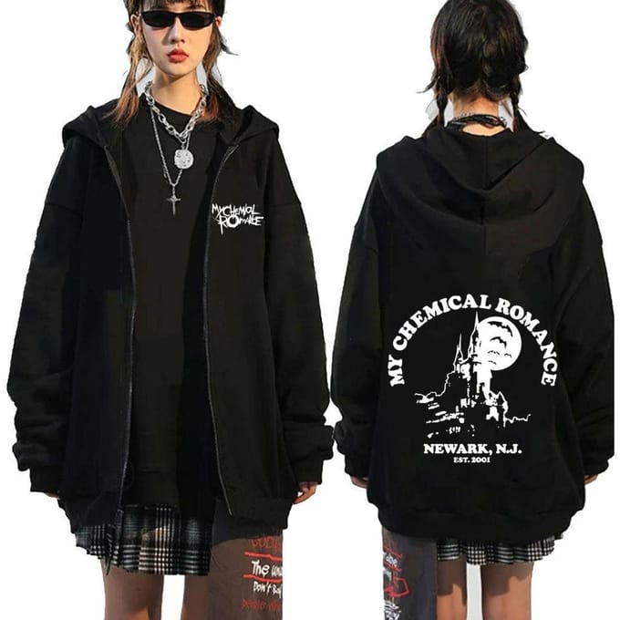 Chemical Romance Mcr Dode Rits Trui Zwart Parade Punk Emo Rock Rits Sweatshirt Mannen S black