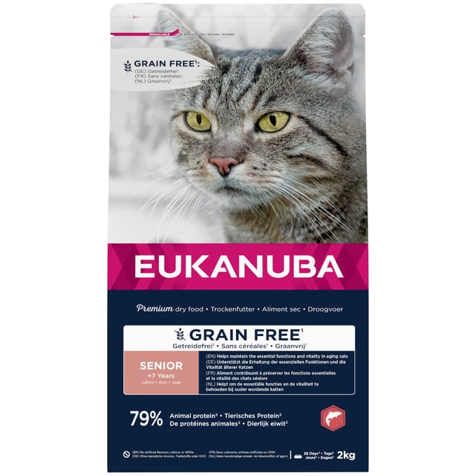 10kg Eukanuba Senior Graanvrij Zalmrijk Droog Kattenvoer