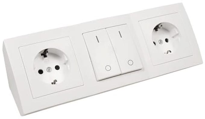 Inbouw Stopcontactblok 2x Geaarde Contactdozen + 1x Schakelaar - 250V~/16A - Wit Mat