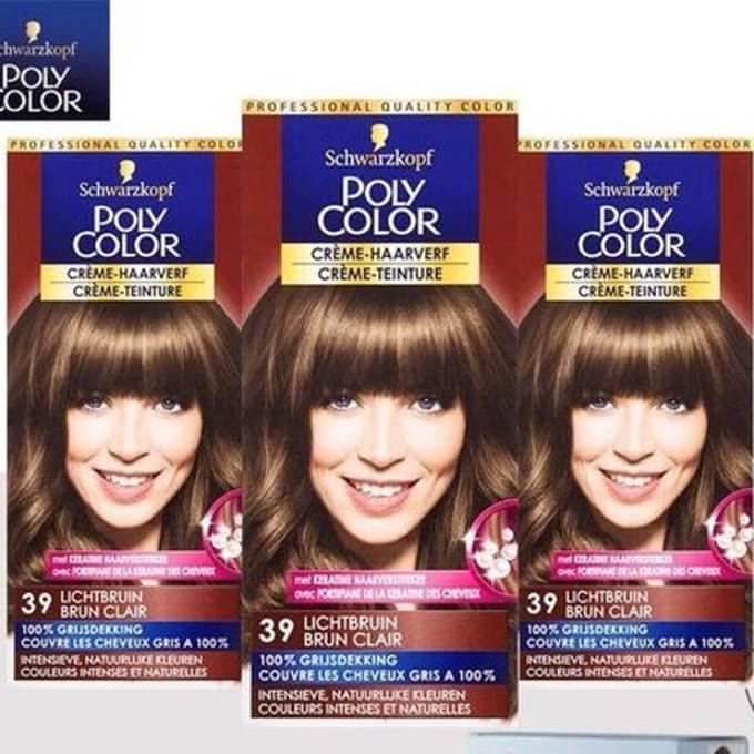 Schwarzkopf Poly Color Creme Haarverf - 39 Lichtbruin - 3 Pack Voordeelverpakking + Haarloop