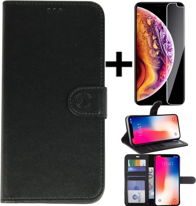 Leren Hoesje geschikt voor Apple iPhone 6/6S Plus Book Case + gratis protector Zwart