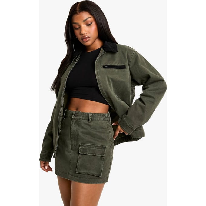 boohoo Dames Twill Washed Mini Skirt | Khaki | Maat: 8