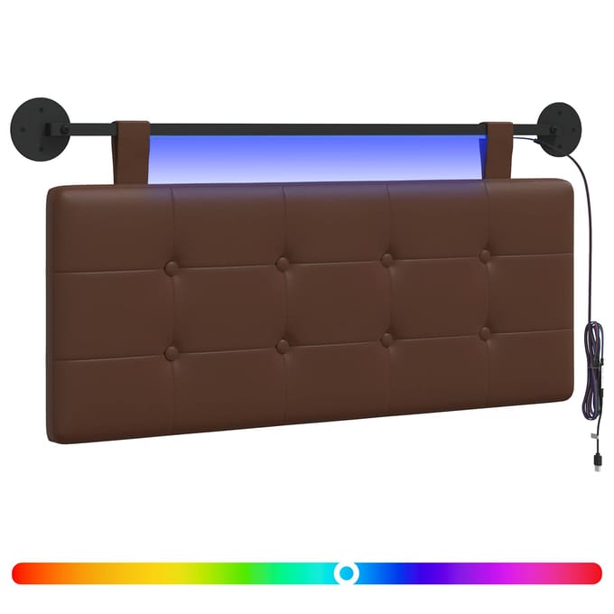 vidaXL - Hangend - hoofdbord - Met - LED-verlichting - Bruin - Kunstleer