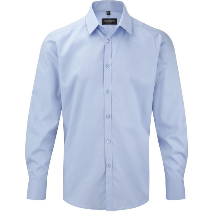 Russell Heren Visgraat Werkshirt met lange mouwen (Lichtblauw)