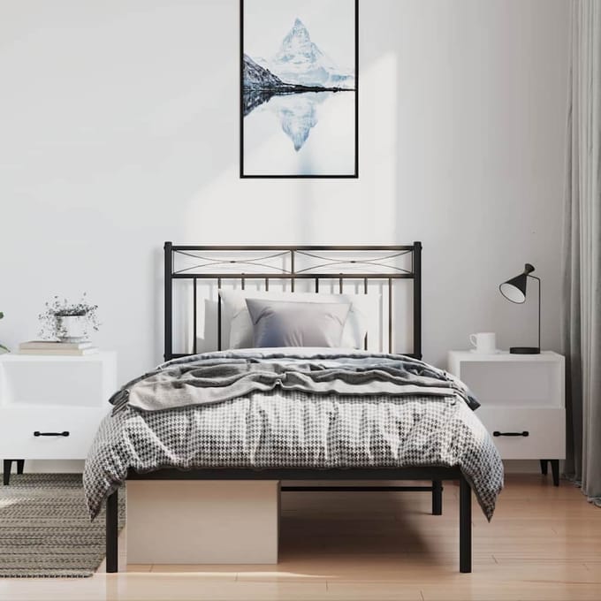 vidaXL - Bedframe - met - hoofdbord - metaal - zwart - 100x200 - cm