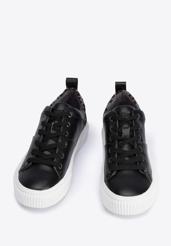 Wittchen Dames Leren Sneakers met Luipaardpatroon Zwart Natuurlijk Leer