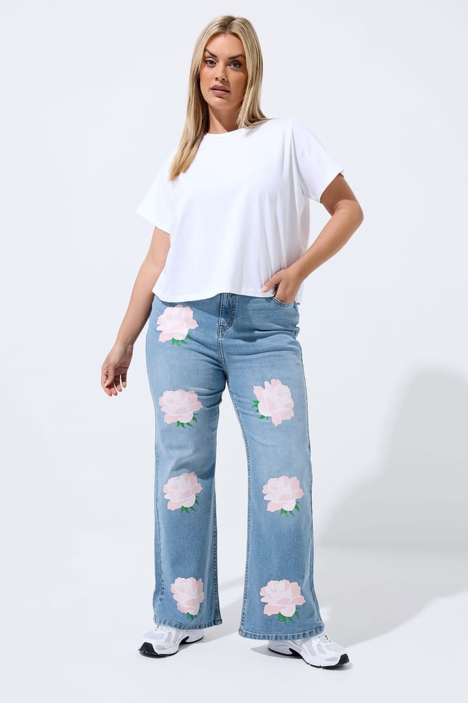 Limited Collection Blauwe Jeans Met Rozenprint Size 44