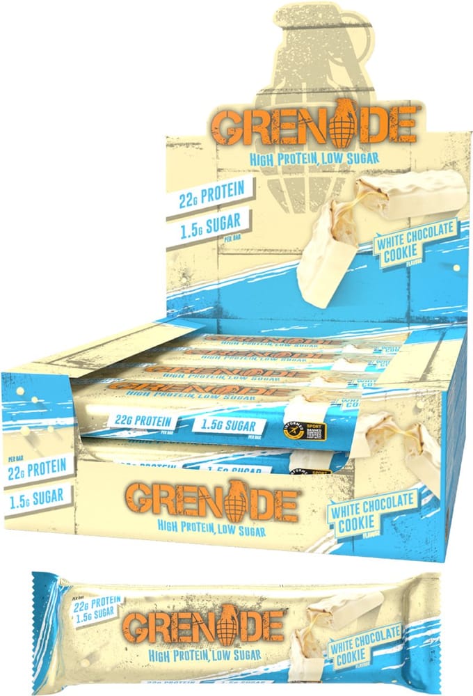 Grenade - High Protein, Low sugar - Protein bar - White Choc Cookie - 23g eiwit - 12 x 60g - Eiwitreep - Diverse smaken