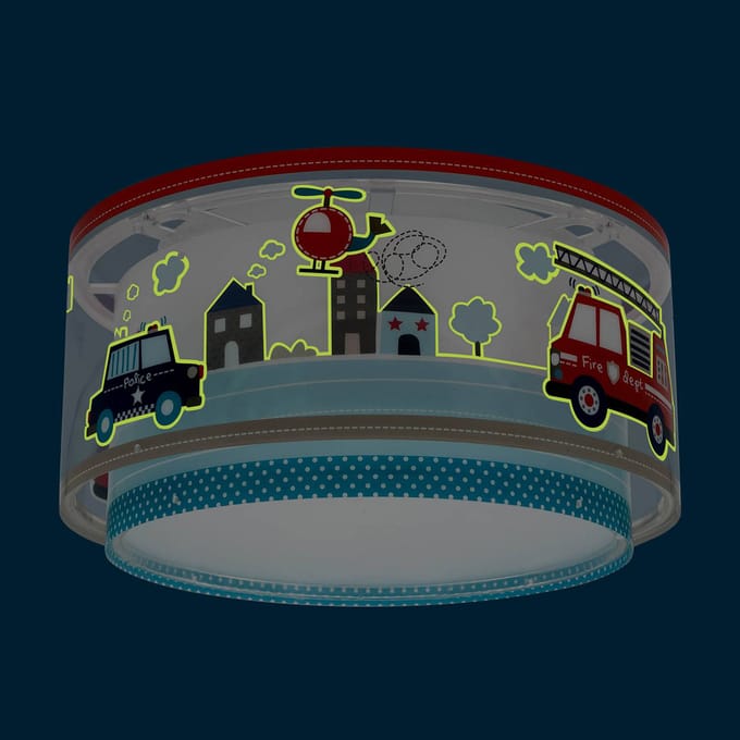 Dalber plafondlamp POLICE, blauw/wit, Ø 33 cm