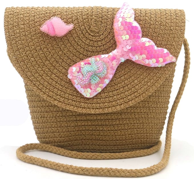 Kinder tasje - geweven - zeemeermin - bruin - 19x15x5,5 cm
