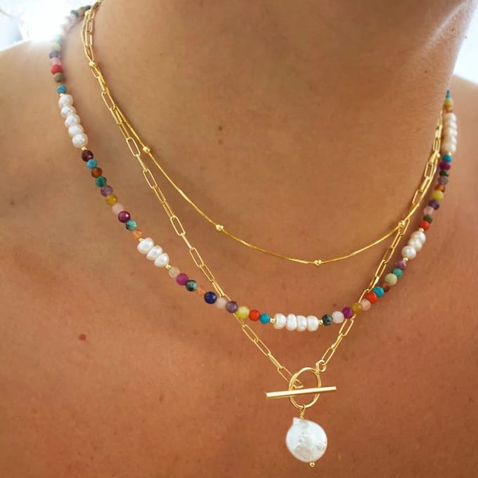 Dubbele ketting - Choker - Multi ketting - Parels - Kraaltjes - Slotje