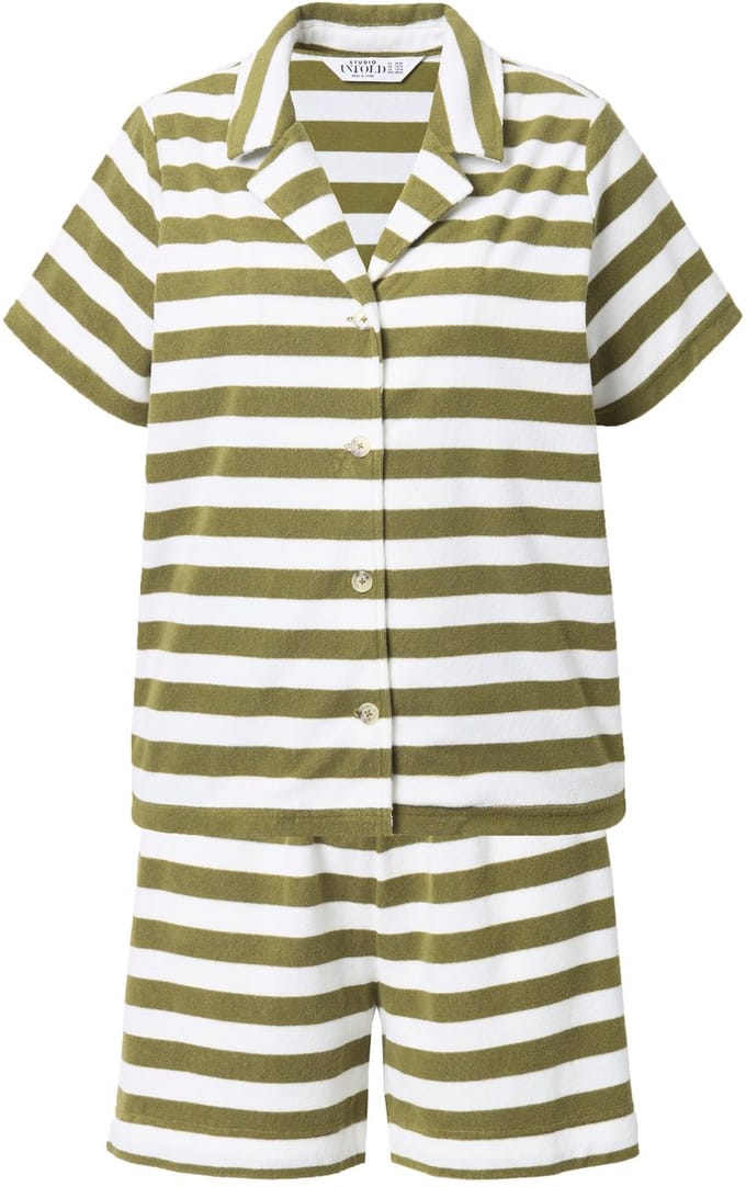 Studio Untold Studio Untold - Dames - Pyjama korte tweedelige set oversized badstof strepen - Moezelgroen - Maat 50+