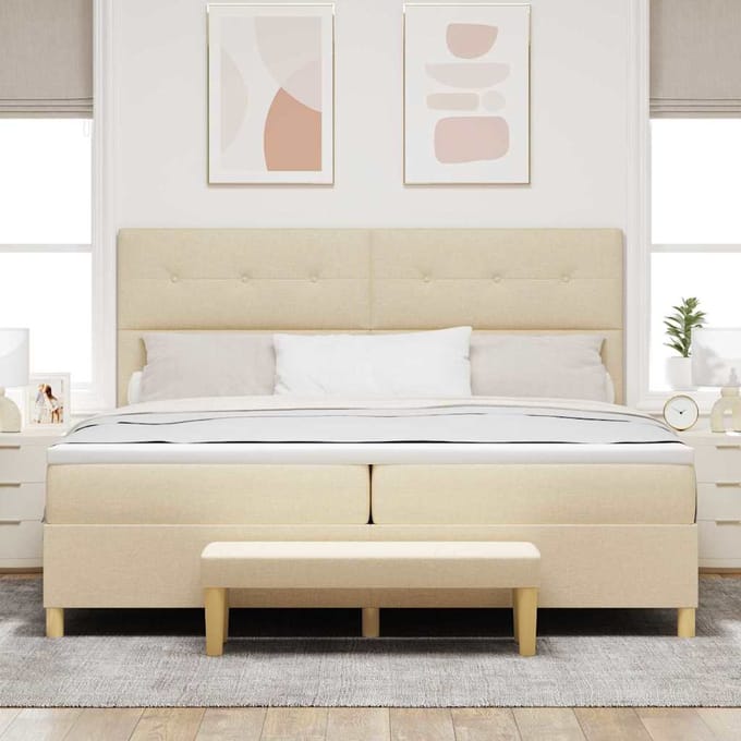 vidaXL - Boxspring - bed - met - hoofdeinde - Crème - 200 - x - 200 - cm - Stof