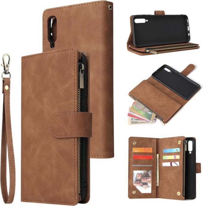 Geschikt voor Samsung Galaxy A70 Bookcase - Bruin - Portemonnee hoesje