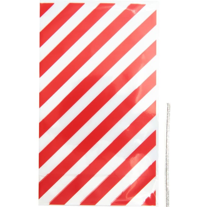 Onderste kruisje zak "Rode strepen" met sluitband - 11,2 x 19,2 cm